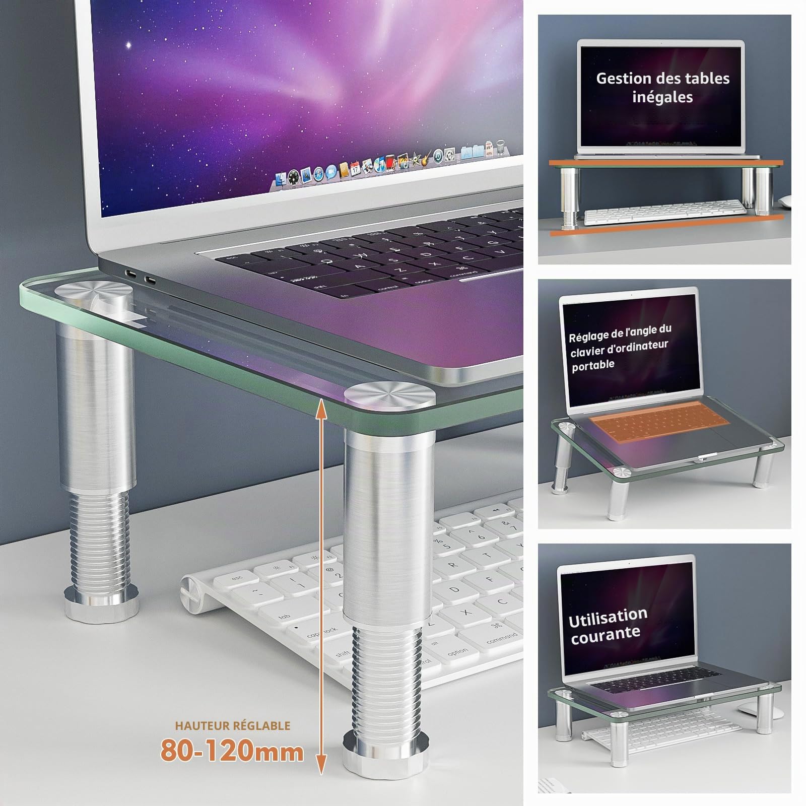 Hemudu Lot de 2 supports pour moniteur d'ordinateur avec support de bureau multimédia réglable en hauteur pour ordinateurs, ordinateurs portables et télévise