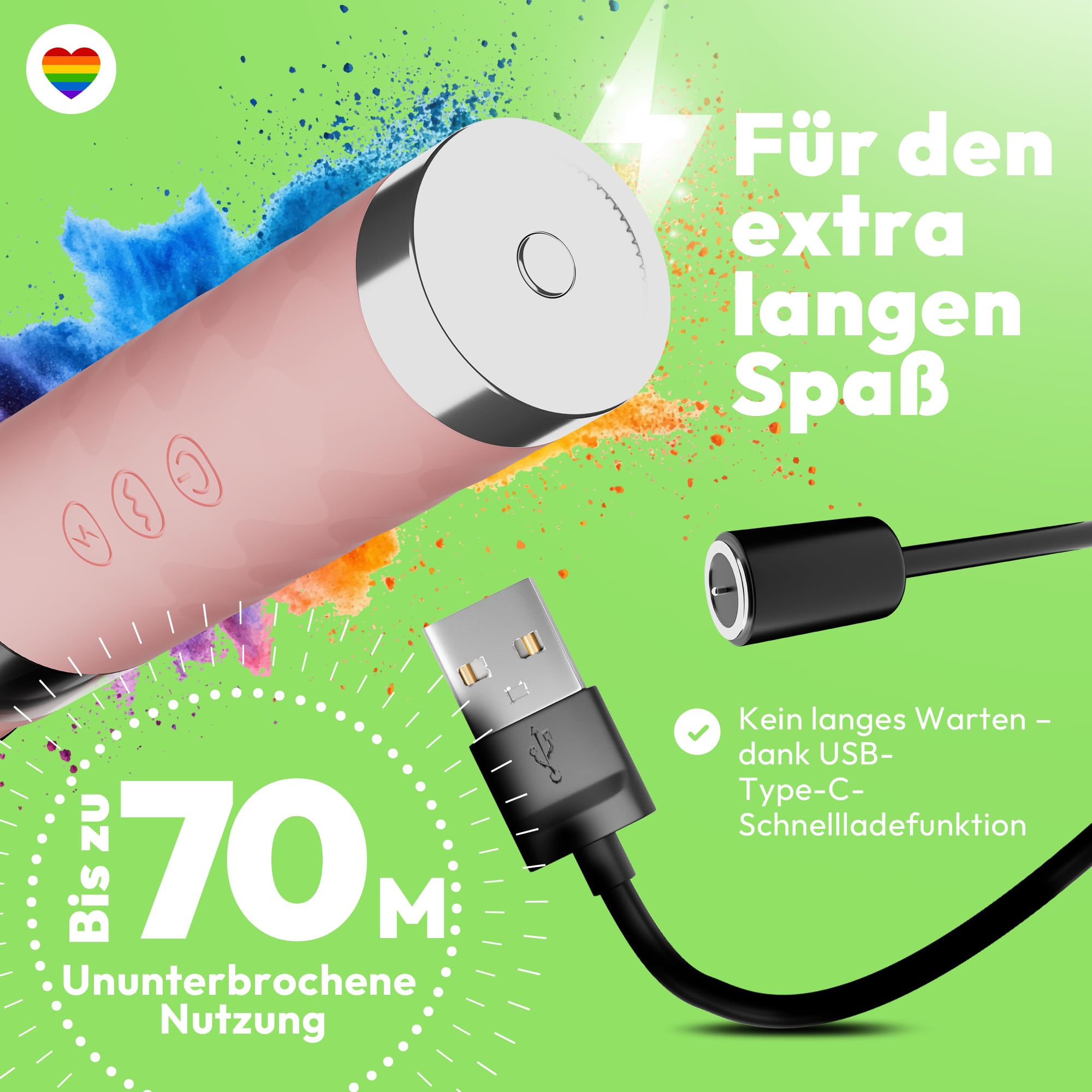 Magic Wand Vibrator – Massagestab für Frauen & Paare, mit 5 E-Stim-Stufen & 10 Vibrationsmodi, kabellos, Silikonkopf, leise & wasserabweisend, 24 cm
