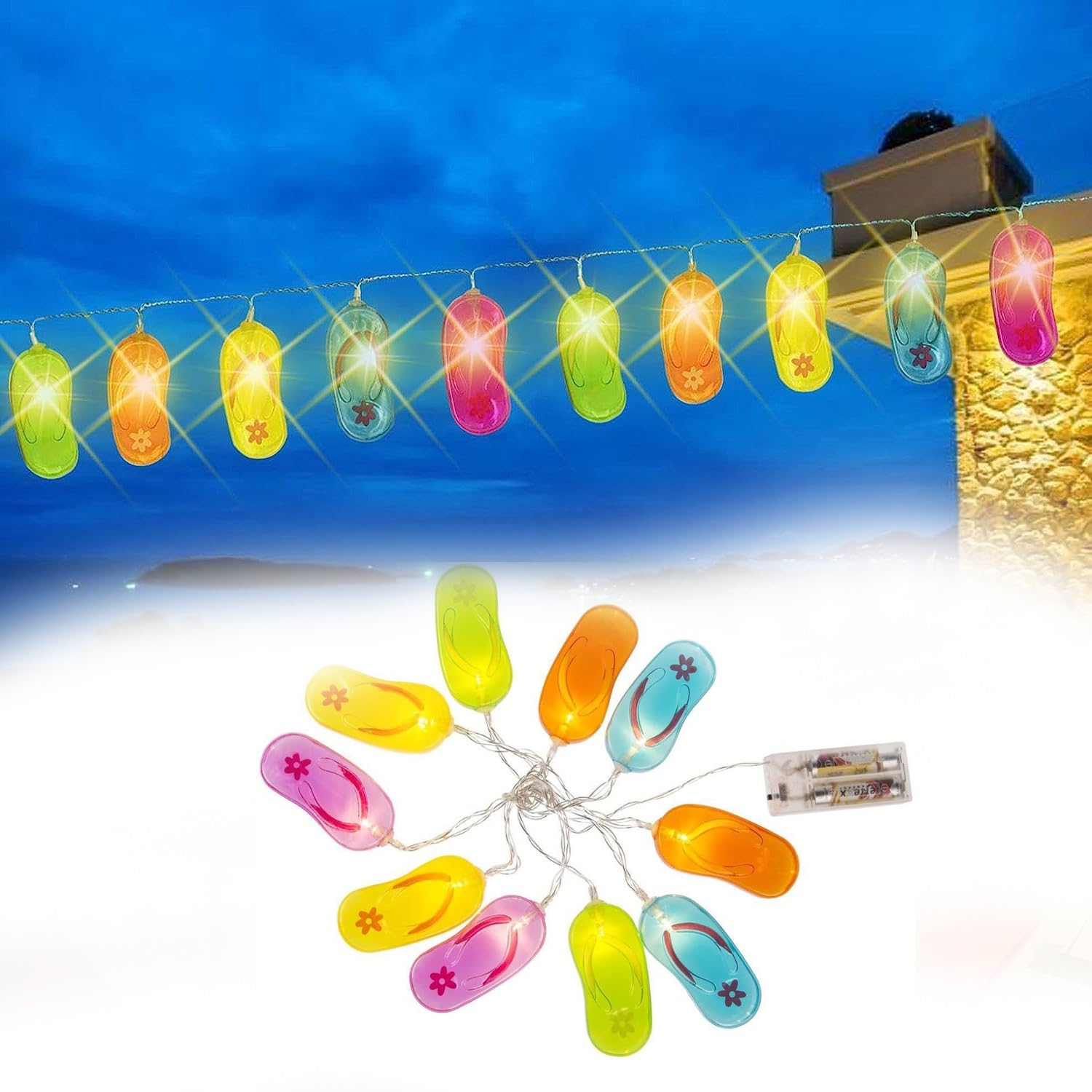 Slipper String Lights Plastic Flip Flop Party String Lights, Beach Garden Slippers Decorative Lights, Hotel Summer Theme Decorative Lights, for Bedroom Camping Decks Party Lighting ( Size : A: 160 cm