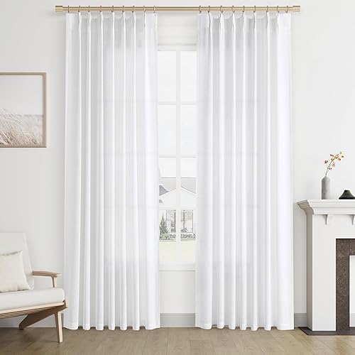 Miniatura 72 de Joywell Cortinas de Ventana de Lino con Pliegues Pinzados de 84 Pulgadas de Largo, Pestañas Traseras con Anillas de Clip, Cortinas Semitransparentes