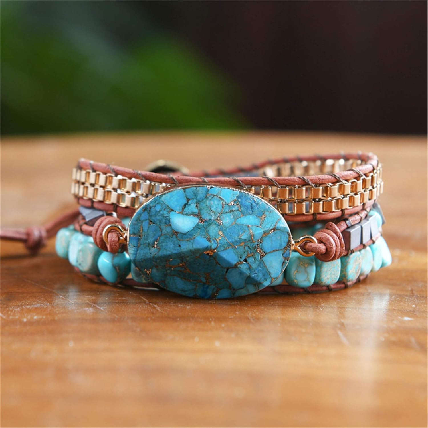 YGLINE Boho Handmade Wrap Leather Tube Crystal Stone Bracelet for Women - Image 3