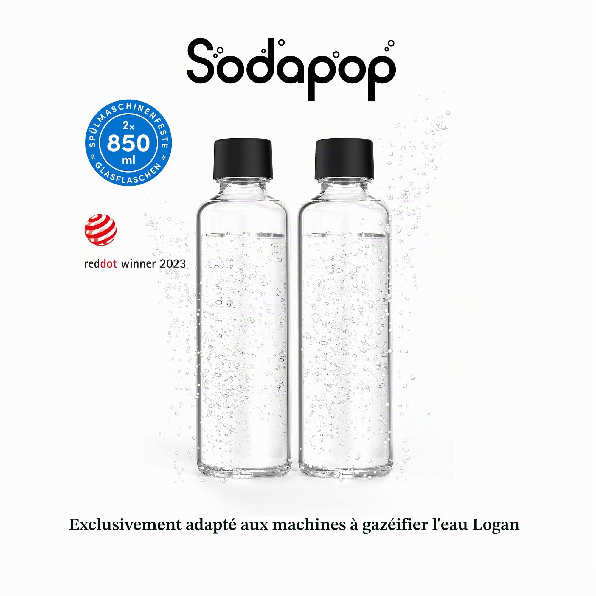Sodapop Lot de 2 bouteilles en verre Logan - Bouteilles de rechange uniquement pour les gazeuses Logan - 850 ml