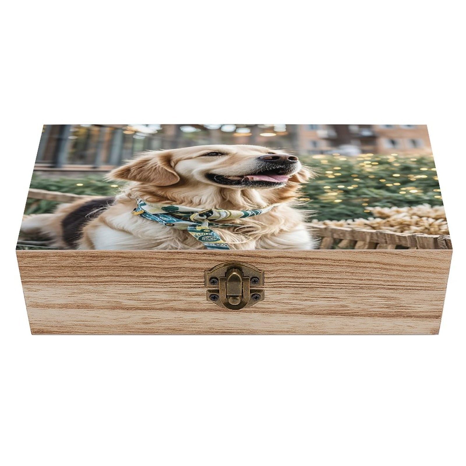 LZQPOEAS Golden Retriever Dog Wooden Box Storage Space to Organize Jewelry in A Beautiful Small Storage Box Decorative Card Boxes Memory Treasure Boxes for Crafts And Photo Storage