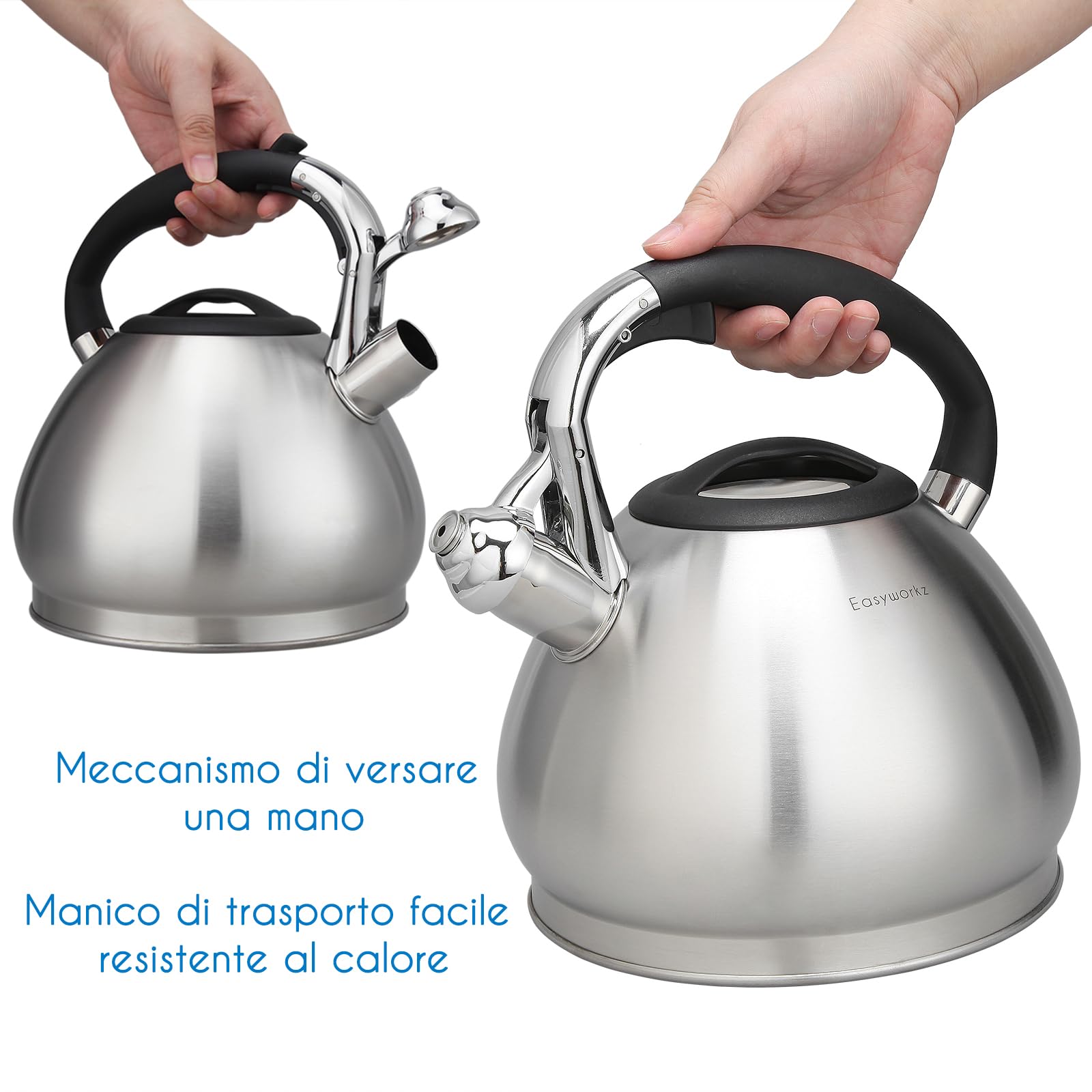 Easyworkz Bollitore a Fischio in Acciaio Inossidabile per Fornelli e Induzione (2,3 l, Argento)