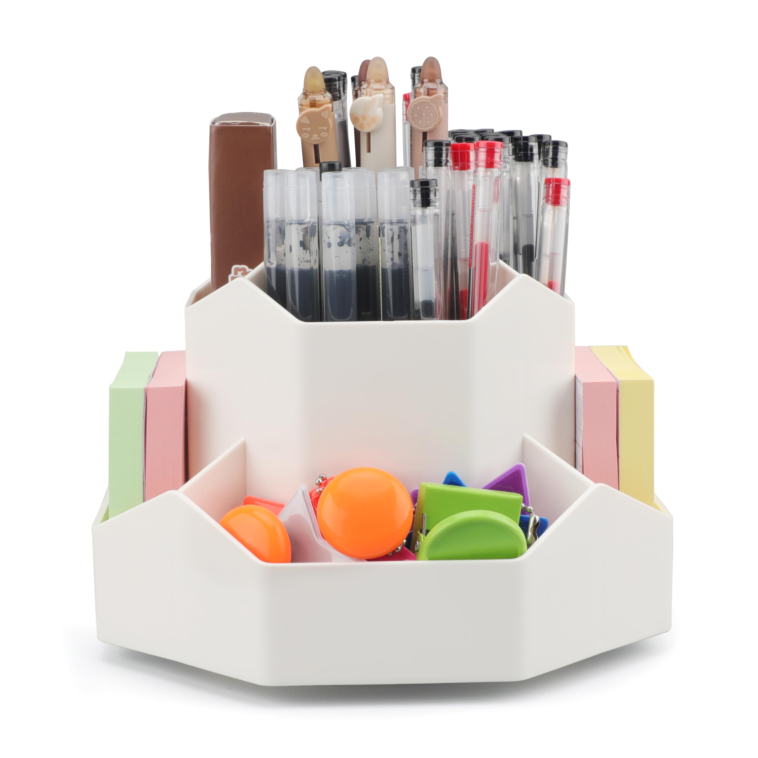 TEKONDA Organizador de escritorio giratorio de plástico blanco, organizador de bolígrafos, soporte para bolígrafos, niños, escritorio, caja de almacenamiento para escritorio, cómoda, oficina
