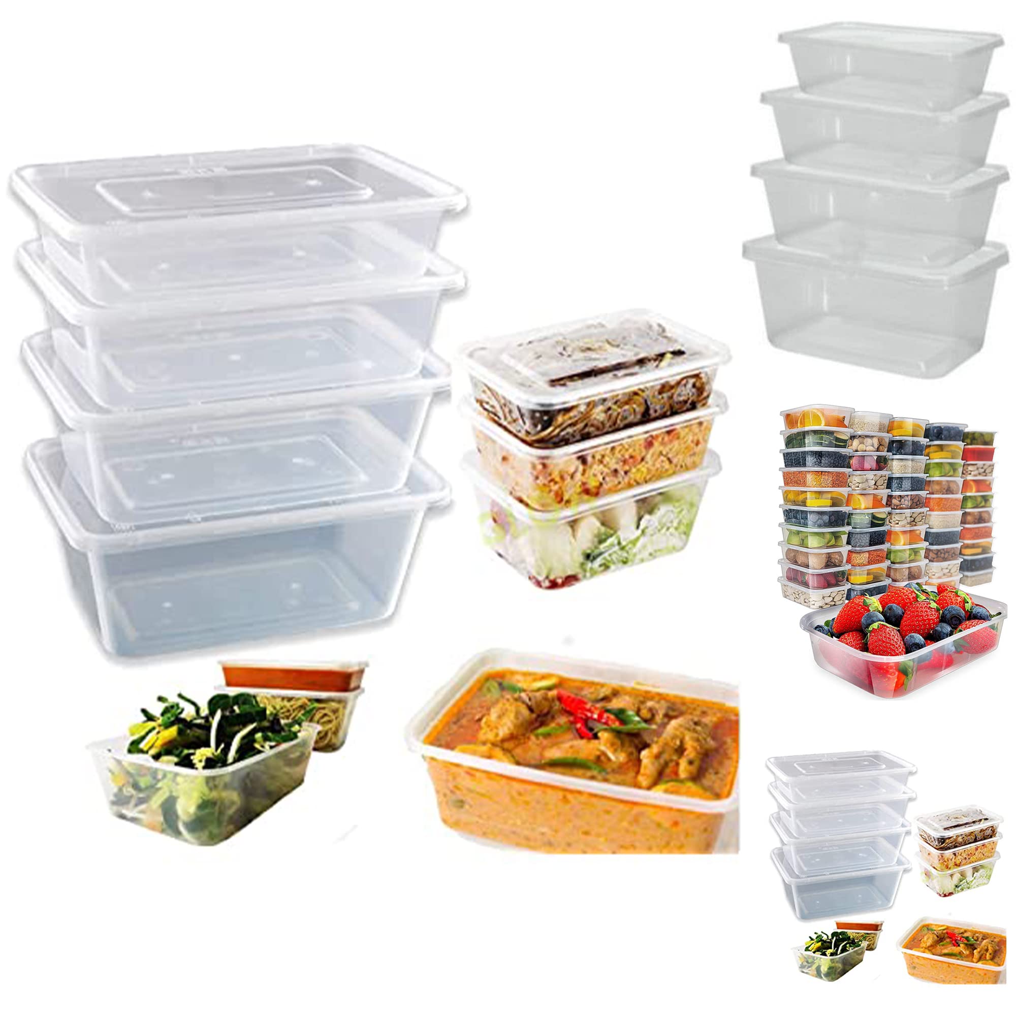 10 x Plastic Food Storage Containers with Lids Microwave Meal Freezer Safe Boxes (500ml - Small)