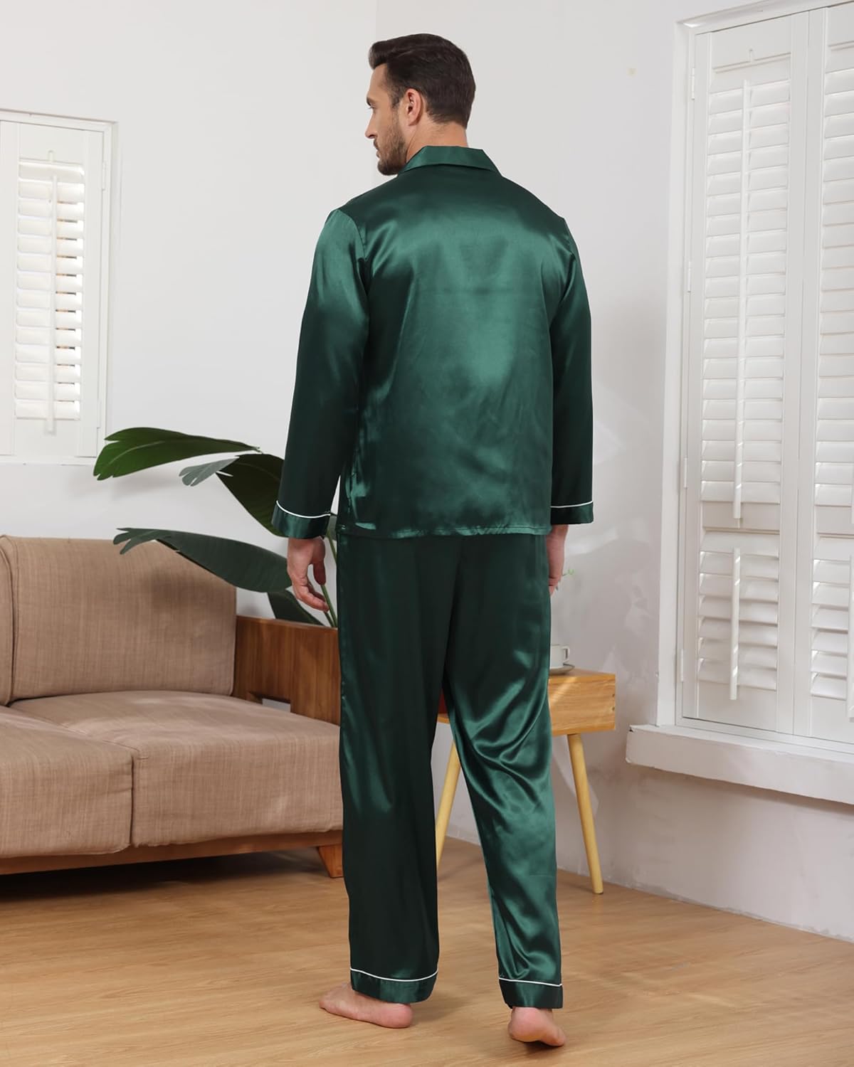 Mens Silk Pajama Set Satin Pajamas Set for Men Long Sleeve Button-Down Sleepwear Loungewear with Pants - Image 5