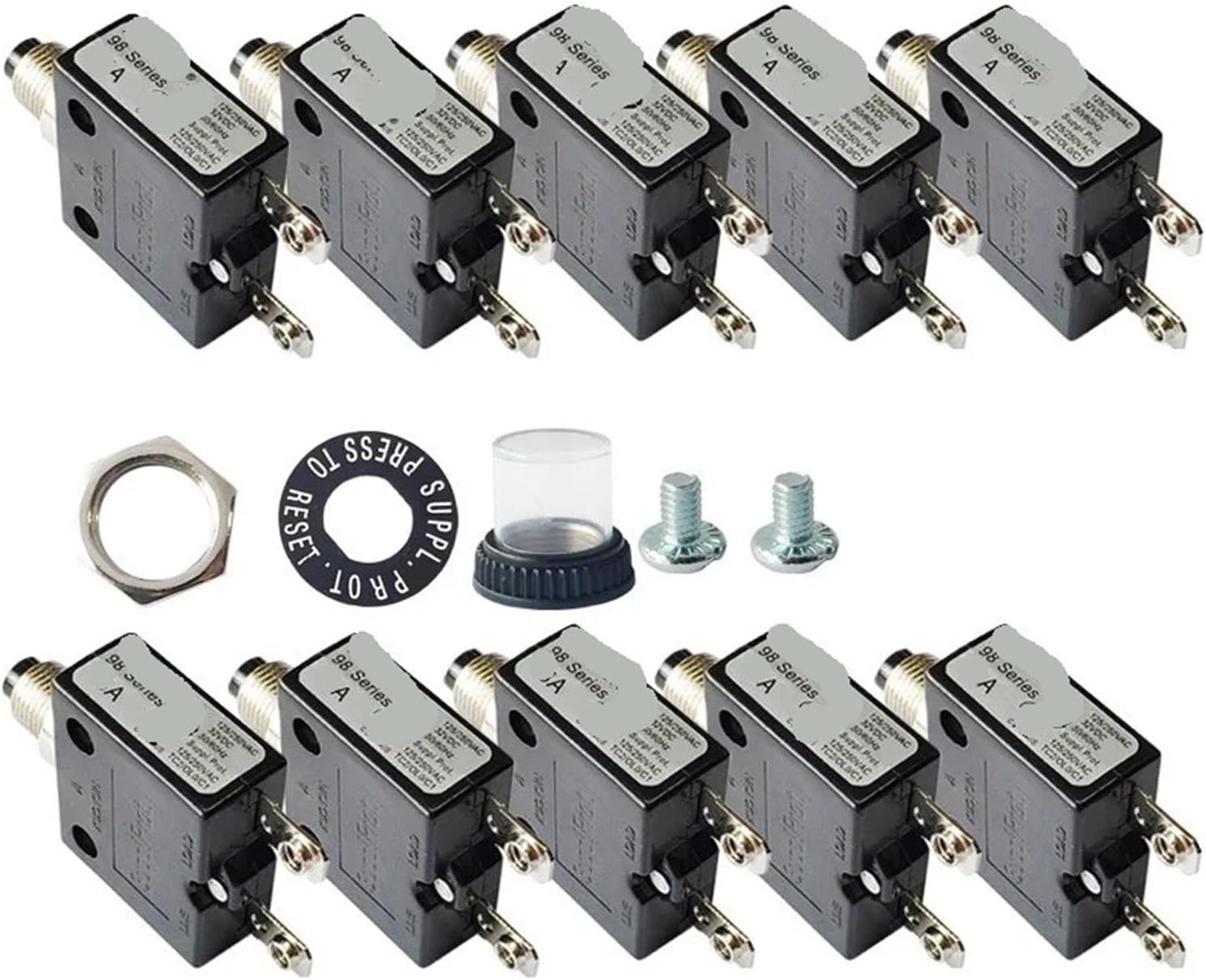 10 PCS 98 Series 10A 250V Manual Reset Thermal Overload Protector Switch Electronic Circuit Breaker Switch