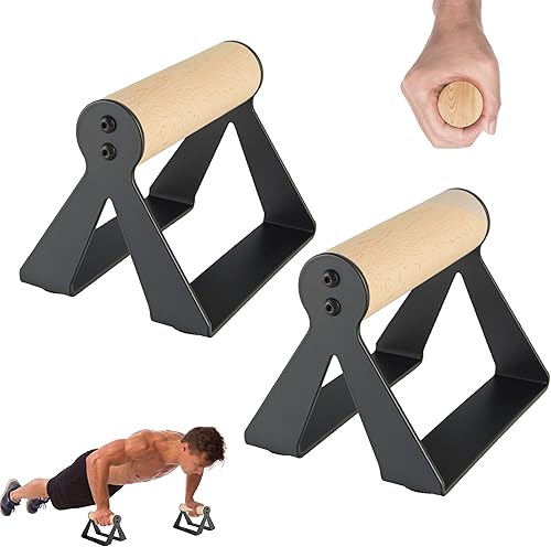 BTAMUD Barras de madera con mango ergonómico, barras antideslizantes con soporte de empuje y soporte de mano con acero resistente, soporte de