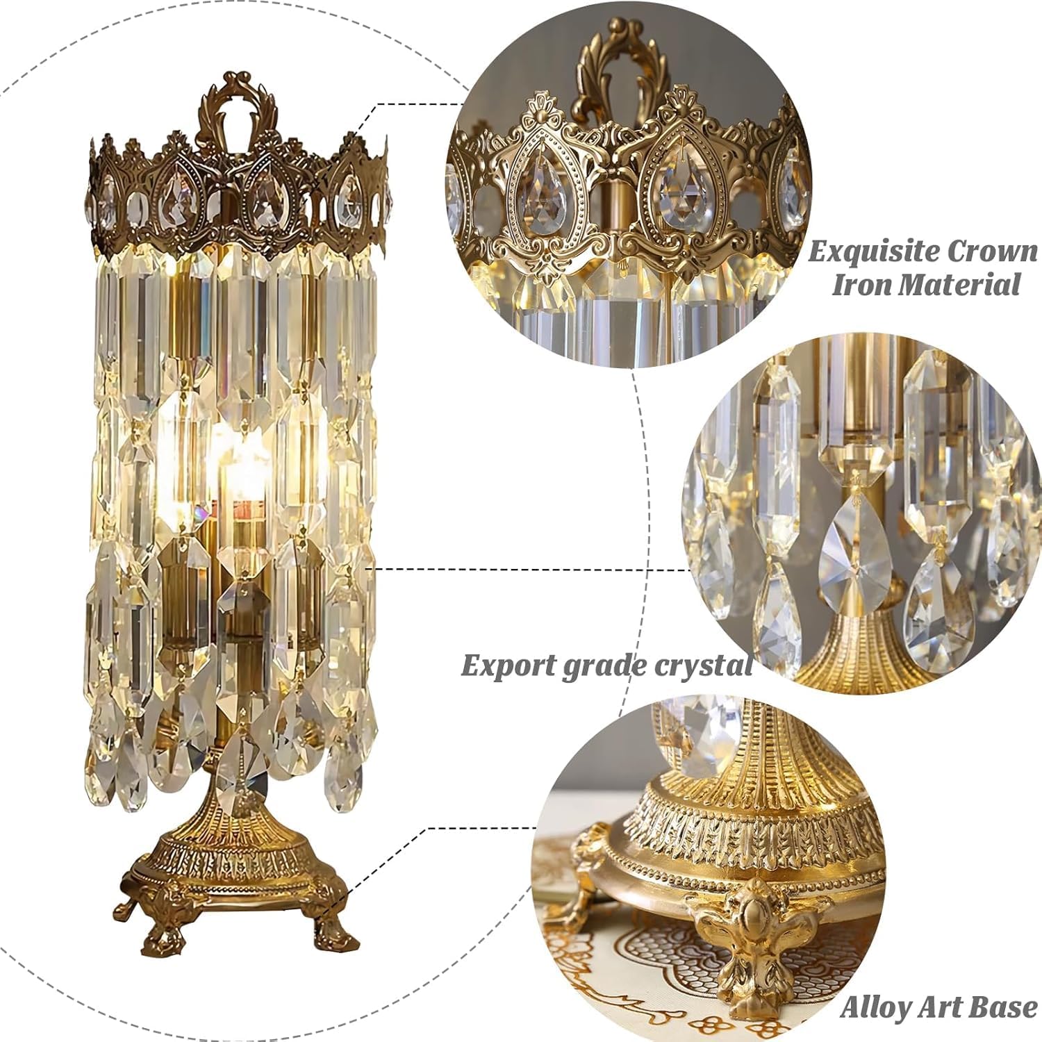 Bedside Table Lamp for Bedroom Luxury Crystal Crown Table Lamp Modern Crown Shaped Crystal Desk Lamp Nightstand Lamp for Bedroom, Living Room, Hotel