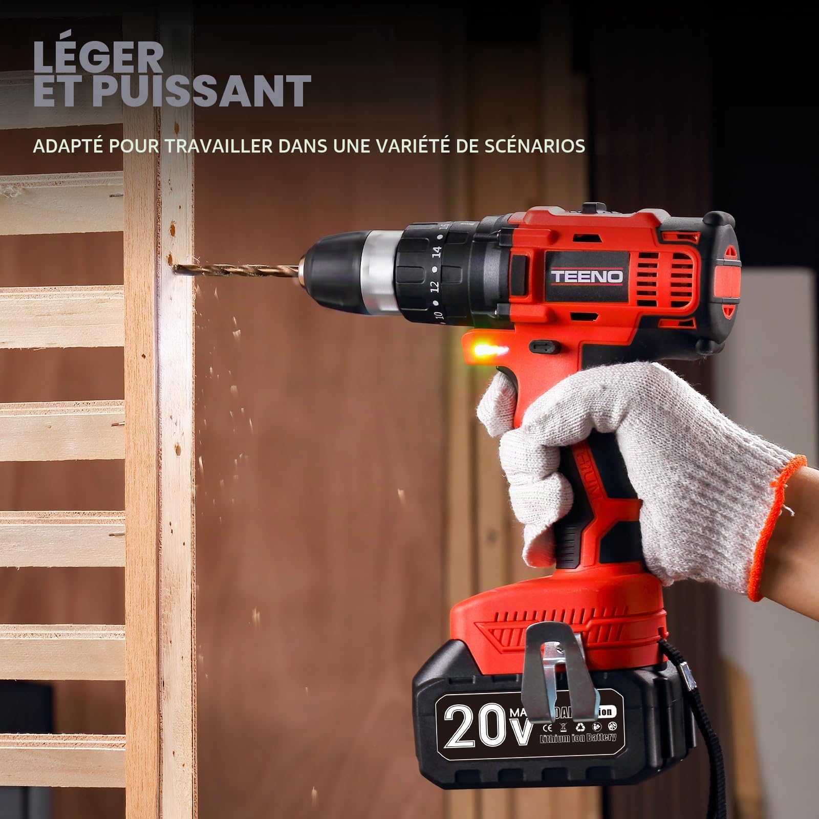 TEENO Kit 3 outils 20V Clé à chocs sans fil sans balais, Perceuse à Chocs, Meuleuse d'angle sans balais, Batteries 2x 3,0 Ah