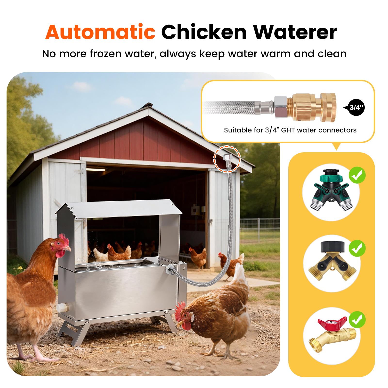 Scaldabagno per pollo per l'inverno, 5 l, riscaldato automatico con gamba regolabile e controllo termostato, scaldabagno antigelo per pollame, accessori per pollame