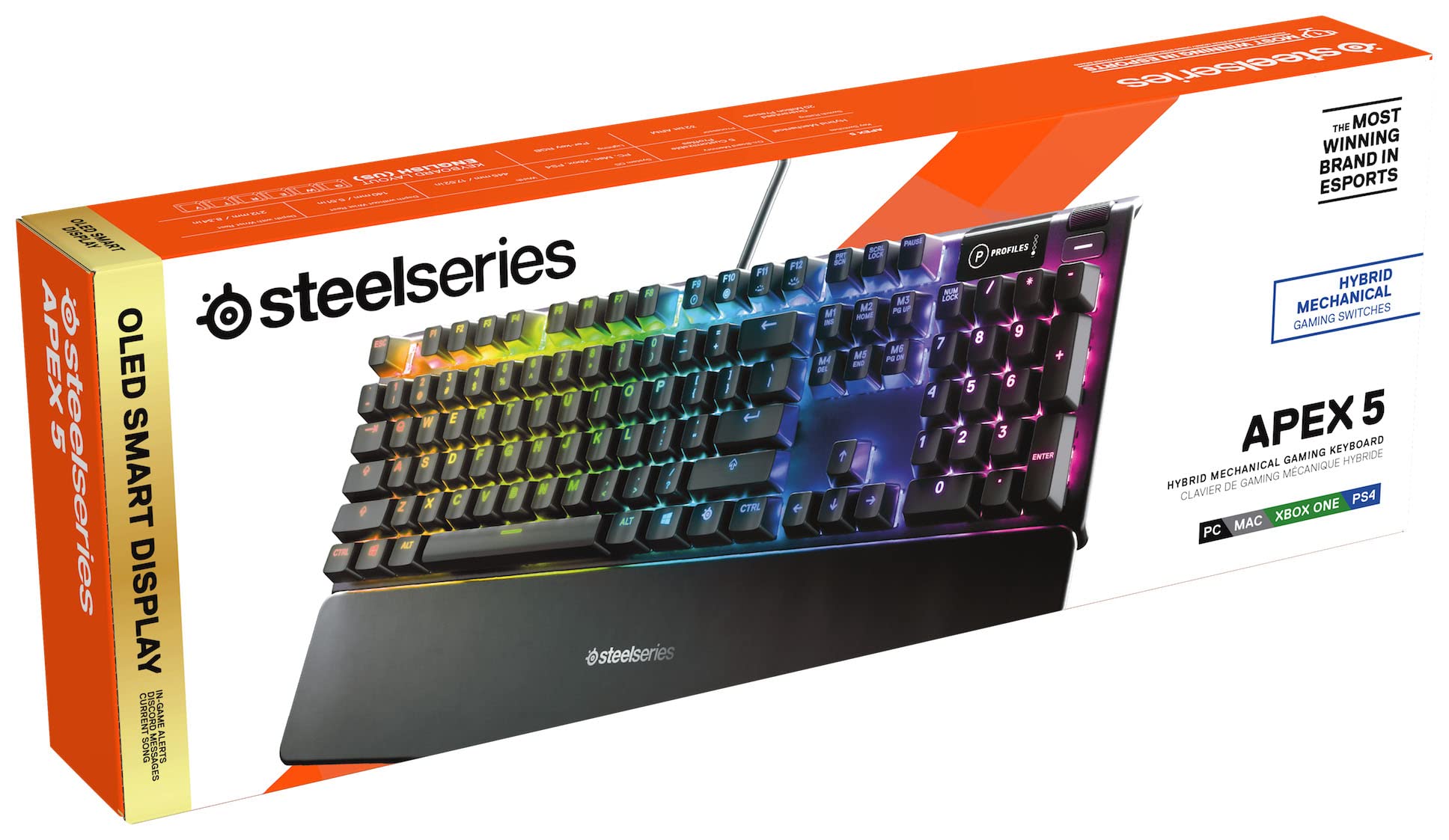 Steelseries Apex 5 - Clavier de Gaming Hybride Mécanique - Illumination RVB Par Touche - Affichage Intelligent Oled - Agencement Américain Qwerty