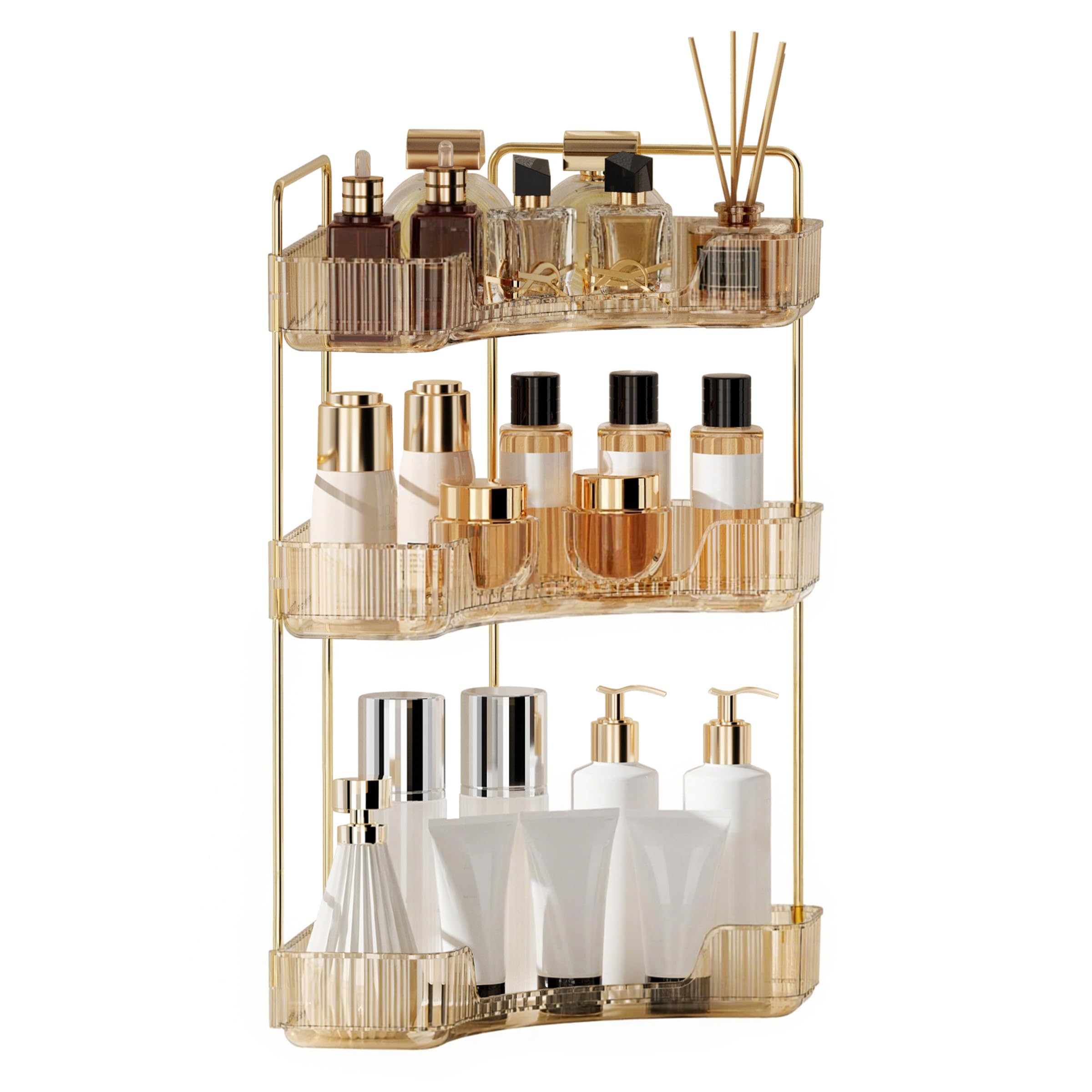 YCIA&DONE Corner Bathroom Counter Organizer, Makeup Organizer for Vanity, Skincare Cosmetic Perfume Tray, Corner Countertop Shelf Rack Storage for