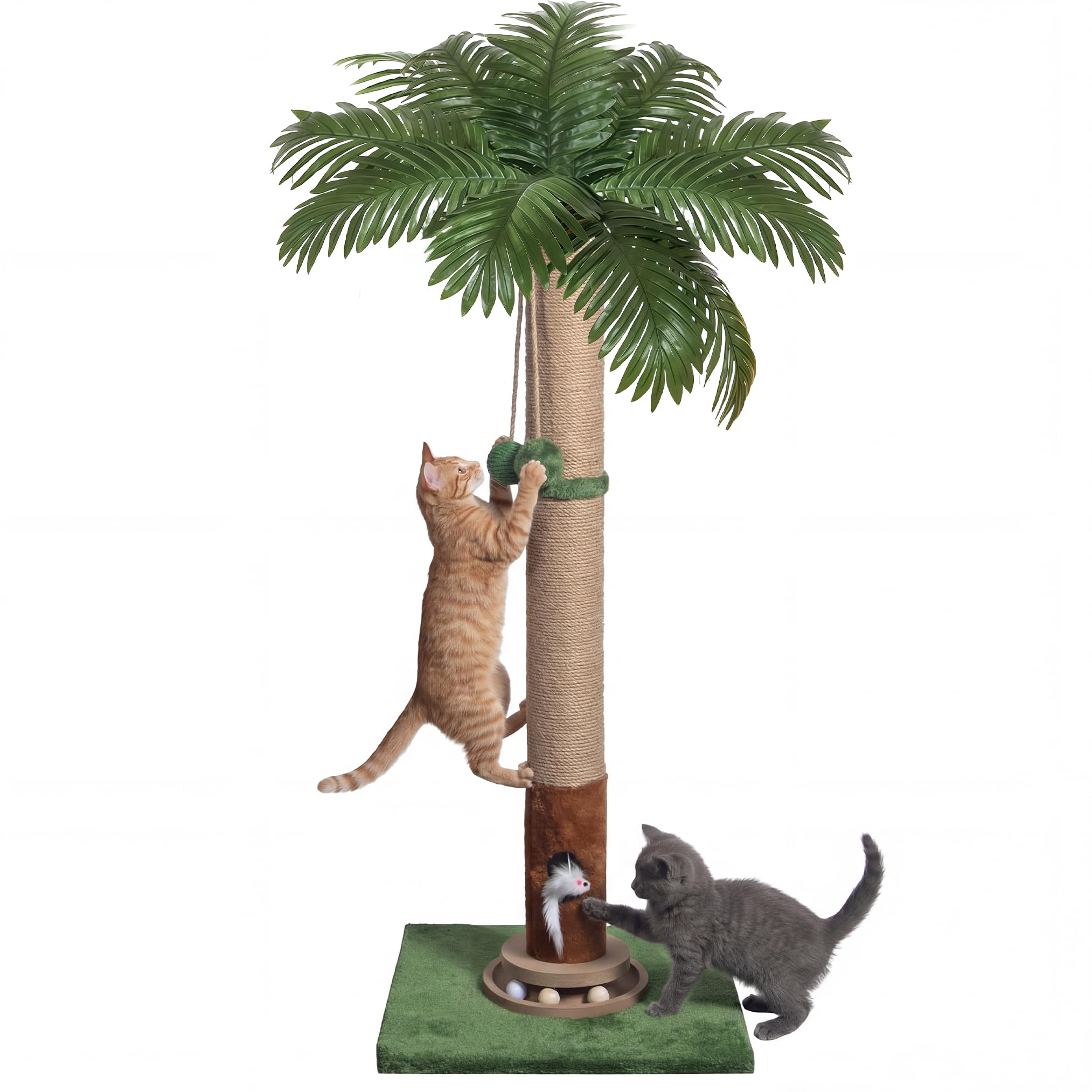 Fantasreen Cat Scratching Post 35'' Tall with Toy Mouse for Indoor Cats, Green