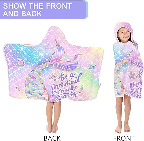 Miniatura 3 de Hexagram Toalla de playa con capucha de sirena, toalla de poncho de cola de sirena rosa para niñas, secado rápido, toalla de baño rosa de 30 x 50