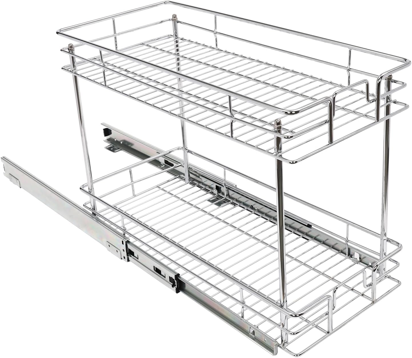 2-Tier Pull Out Cabinet Organizer(10.5" W X 21.5" D), Individual Cabinet Pull Out Shelves, Kitchen Spice Rack Drawer Storage Cabinet Wire Sliding Shelf for Cabinet Organization ​in Kitchen, Pantry