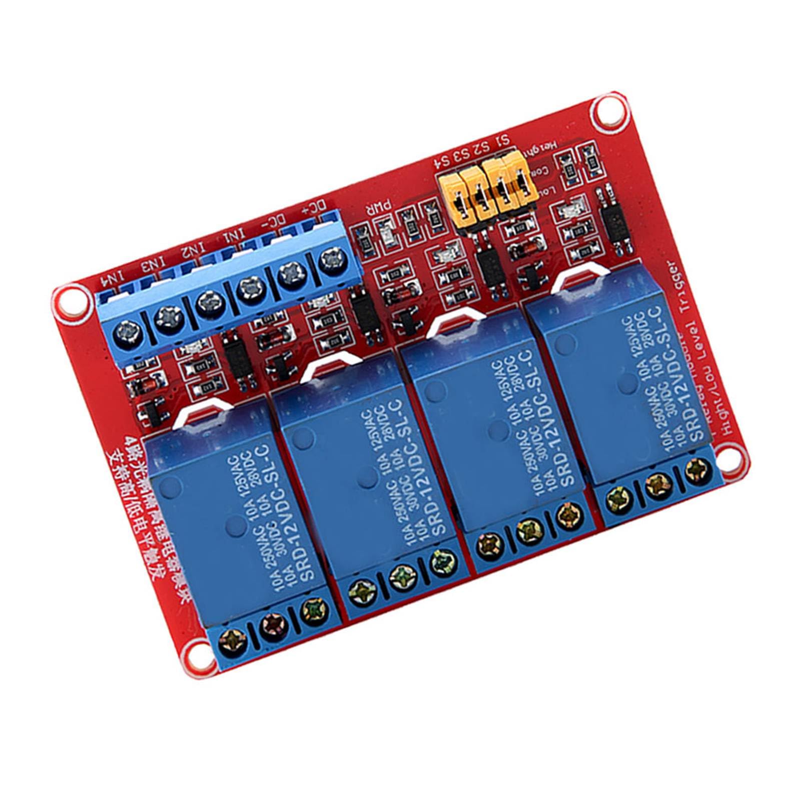 5 V/12 V/24 VDC 4-kanałowy transoptor moduł przekaźnikowy High Low Level Trigger z lampką kontrolną (12 V)