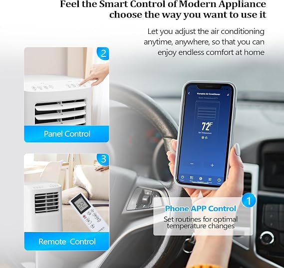 ROVSUN WiFi Enabled Smart 8000 BTU Portable Air Conditioner with Remote & APP Control, 3-in-1 Cooler, Dehumidifier & Fan, Powerful Room Mobile AC Unit with Rolling Wheels & Easy Installation Kit