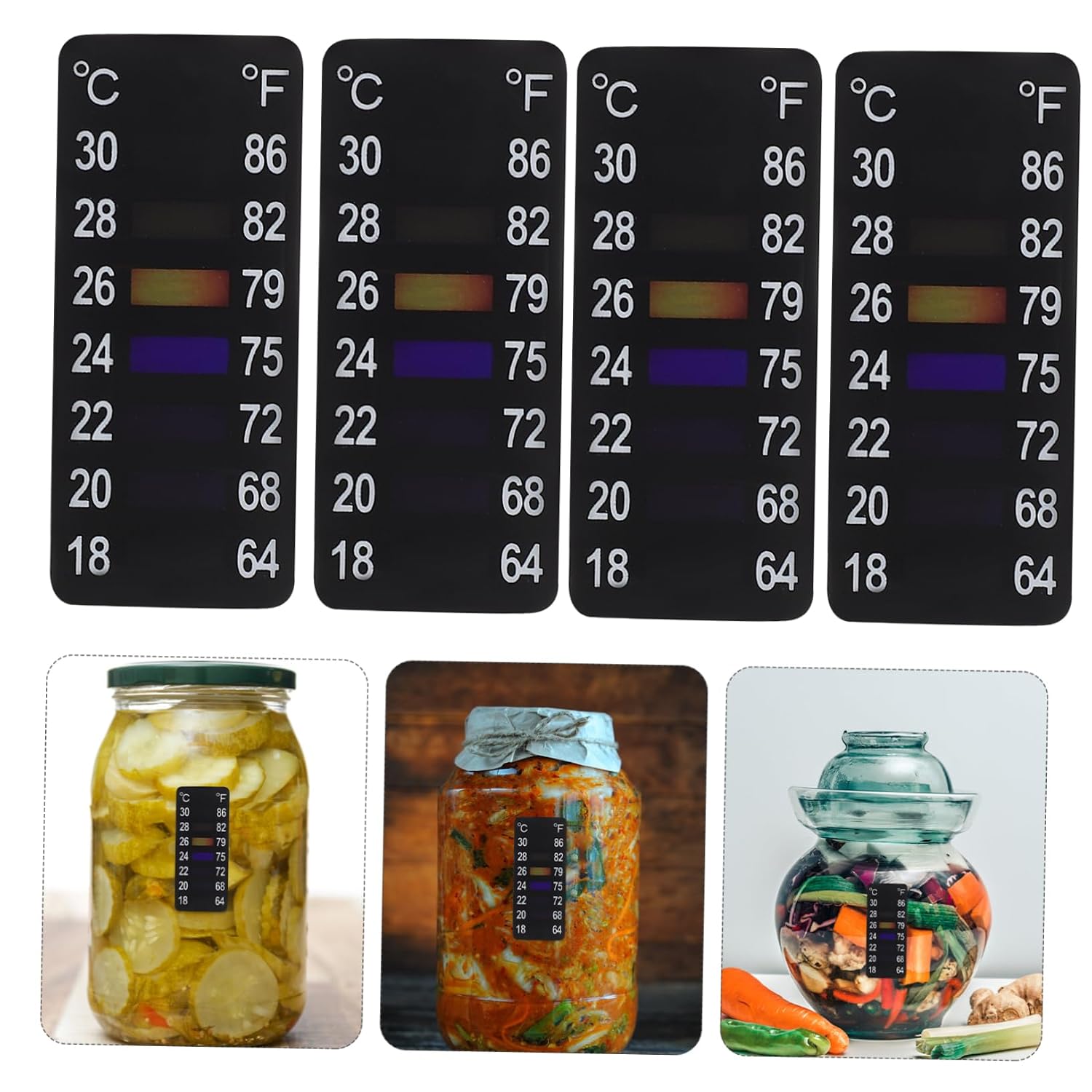 8pcs Stick-On Thermometer Strips for Fermentation Adhesive Temperature Stickers for Brewing Home Brewing Supplies Compatible Mason Jars
