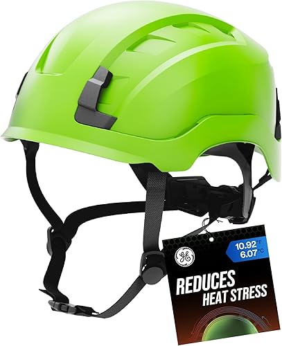 GE Safety Helmet, Impact Absorbing Tech, Adjustable Ratchet, ANSI Type 1, Memory Foam Padding, Hard Hats Protection, Chin Strap, Class C (Vented) &
