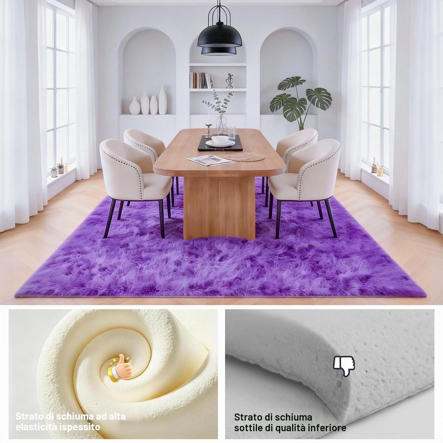 Tappeto Peloso Soggiorno Tappeti per Grandi Dimensioni Salotto Moderno cameretta Bimba tappeti,Tappeto morbido e Antiscivolo soffice per la camera da letto(Viola,80 x 150 cm)