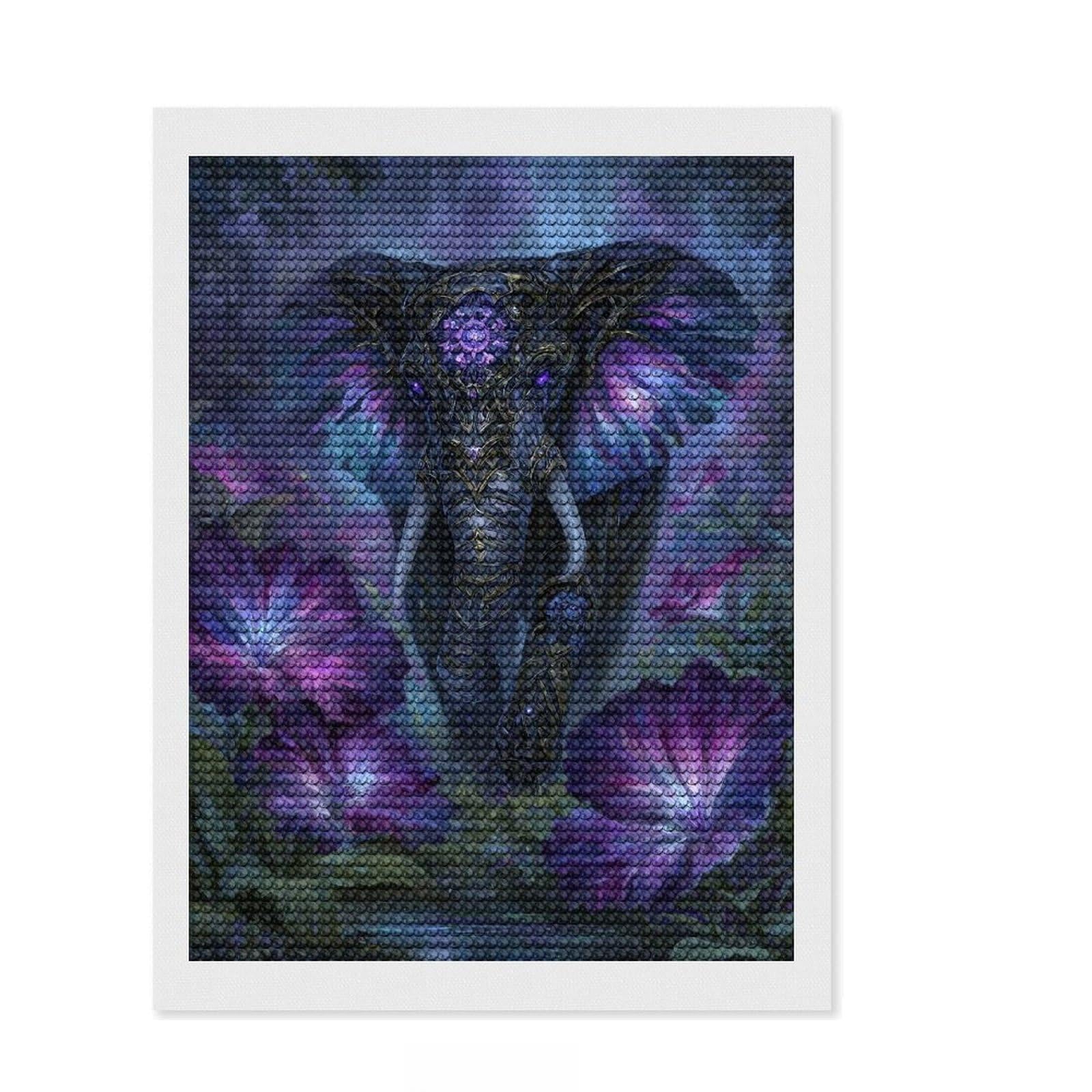 Junmoney Ornate Elephant in Floral Fantasy 5D Diamond Painting Kit 12"x16", Round Gems, Living Room Decor, Decorative Artwork, Vintage Style Decor