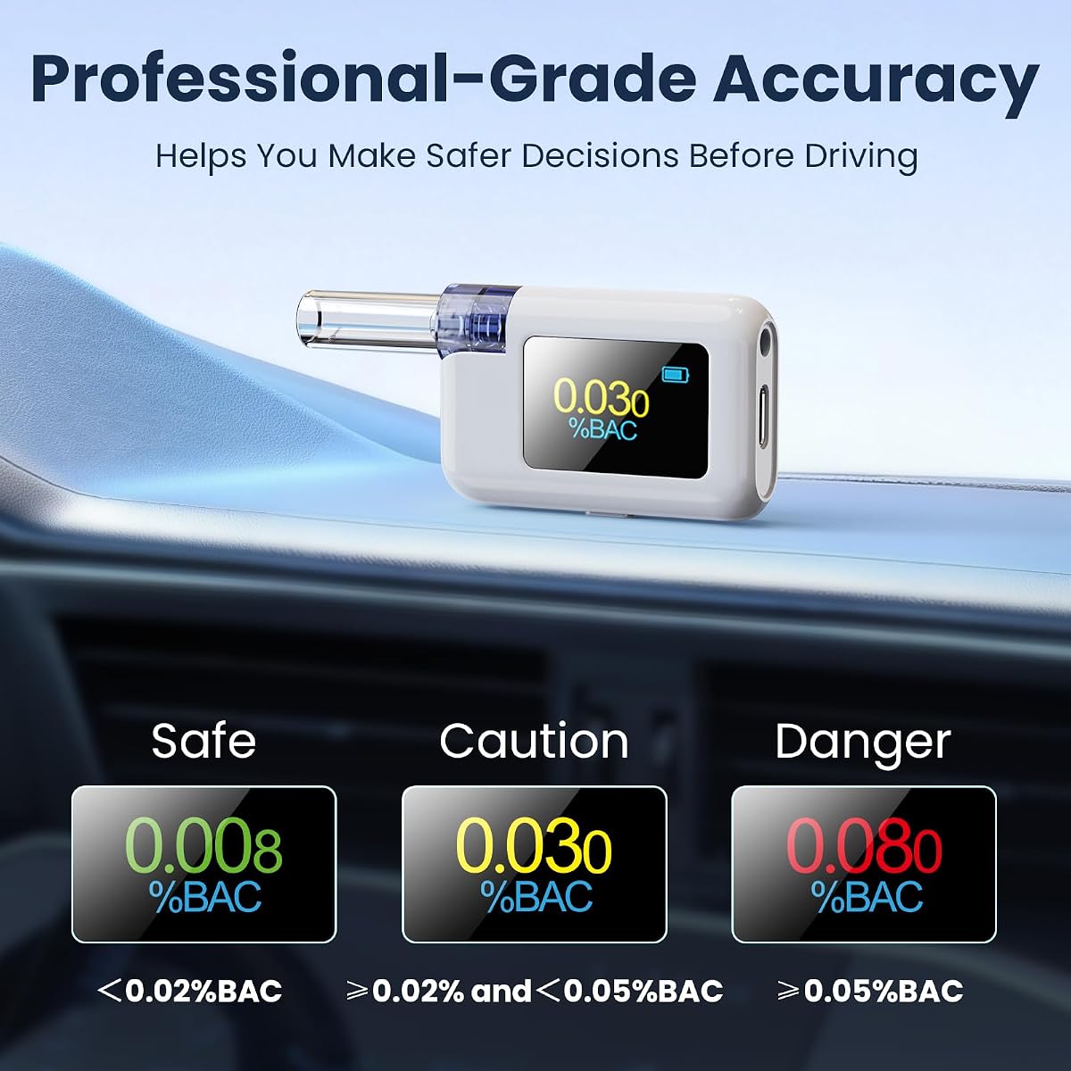 Breathalyzers for Alcohol,Portable Breathalyzer,8 Mouthpieces | Digital Alcohol Breathalyzer for Personal Use with Tri-Color BAC, Breathalyzer Test for Alcohol Display Screening