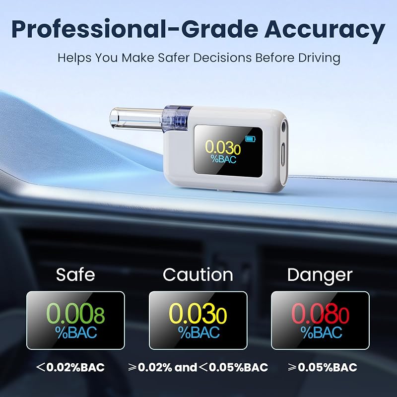 Breathalyzers for Alcohol,Portable Breathalyzer,8 Mouthpieces | Digital Alcohol Breathalyzer for Personal Use with Tri-Color BAC, Breathalyzer Test for Alcohol Display Screening