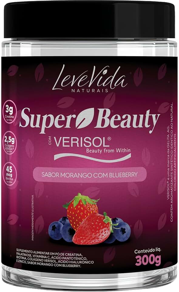 Super Beauty, Suplemento alimentar de creatina com colágeno verisol, Sabor morando com blueberry, em pó, 300 gramas