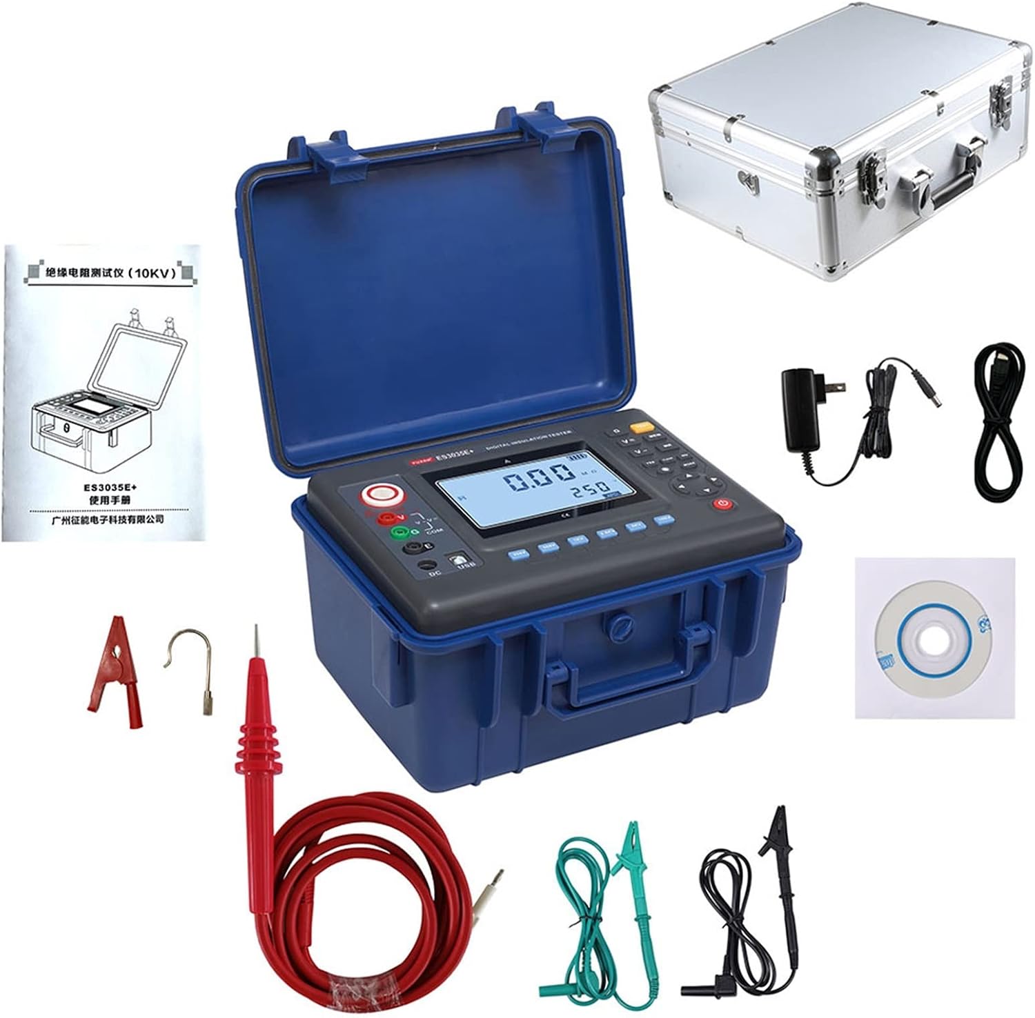 Insulation Resistance Tester, High-precision Ground Resistance Tester Digital Insulation Resistance Meter Megohmmeter 10kV ES3035E+