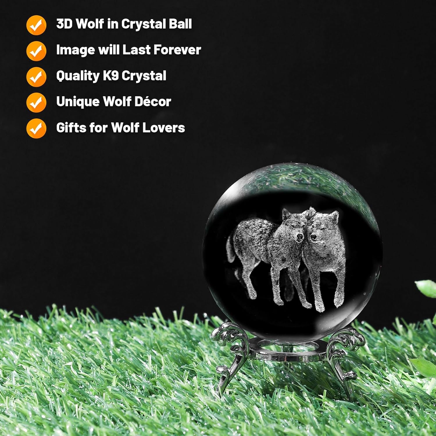 3D Wolf Crystal Ball with Stand Lase Engraved Glass Sphere Paperweight Wolf Decor Gift - Image 4