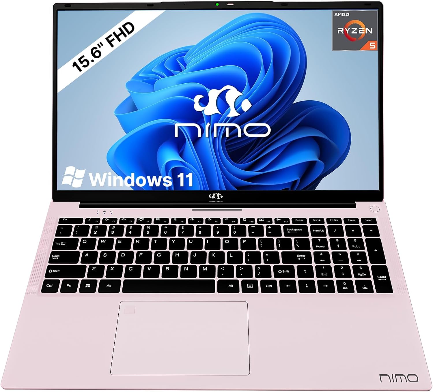 NIMO 15.6 inch Laptop FHD, AMD Ryzen 5 3500U, 32GB RAM, 1TB SSD, Windows 11, Backlit Keyboard, Fingerprint Reader, 65W PD, Lightweight Computer for Work and Student, Rose