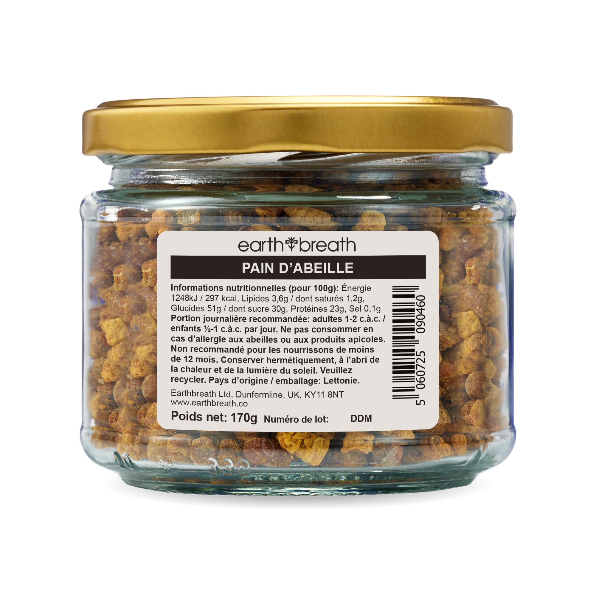 Earthbreath Pan de abeja 170g - Polen de abeja fermentado naturalmente - Perga / ambrosia natural pura y cruda - Libre de cualquier aditivo artificial