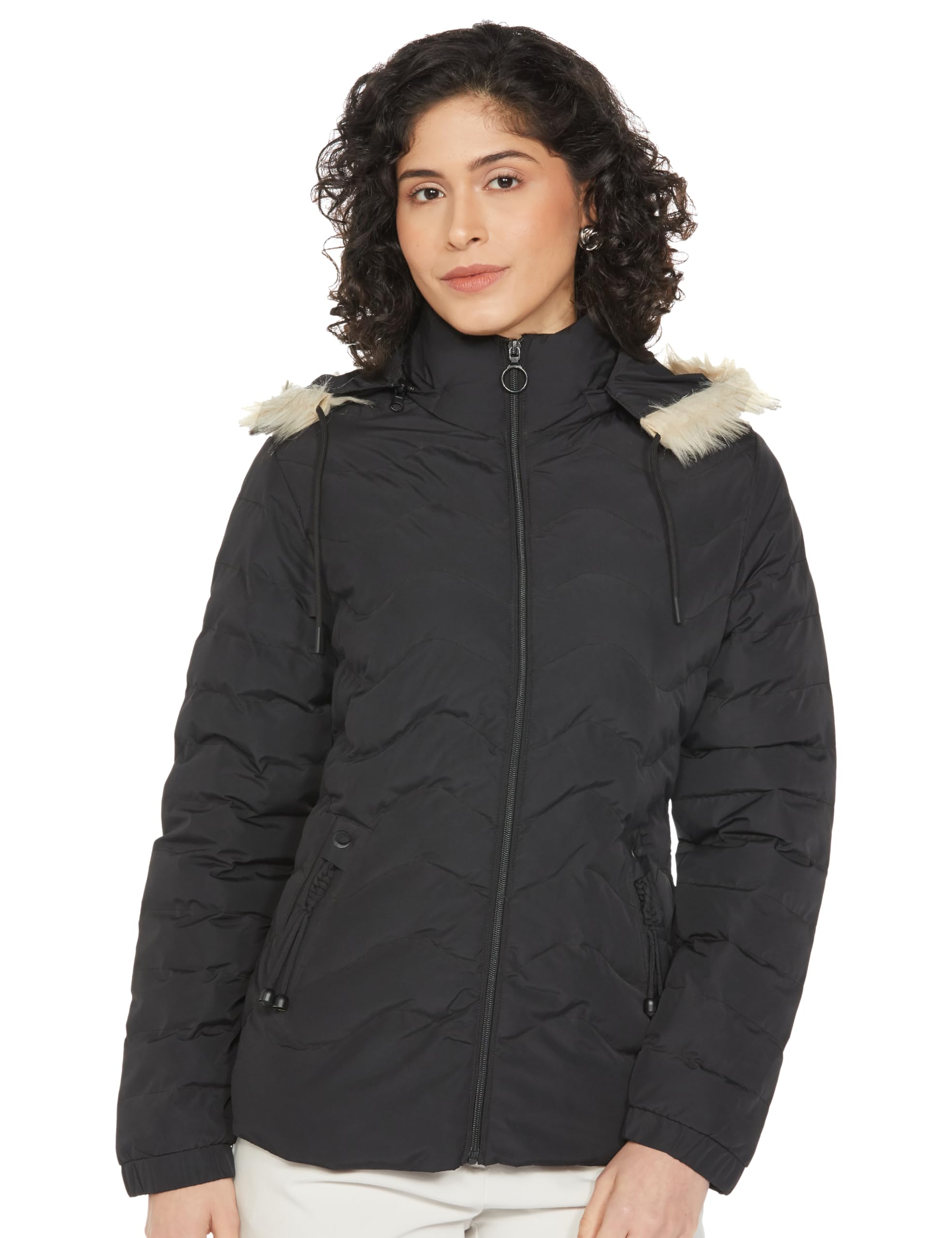 Women's Regular Fit Bomber Jacket with Detachable Hood - Stylish & Comfortable Winter Wear-image-36