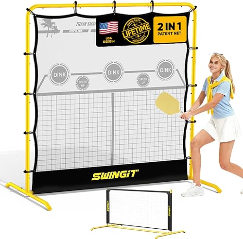 Red de rebote portátil de pickleball, sistema de red de entrenamiento individual 2 en 1 para chapas, voleas y unidades, entrenador de precisión