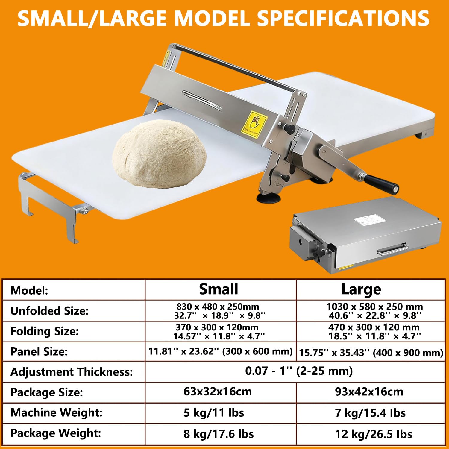 Laminadora de Masa Manual Plegable de Acero Inoxidable 304, Prensa de Masa con Espesor Ajustable 2–25 mm, Sobadora para Panadería y Cocina Doméstica Small