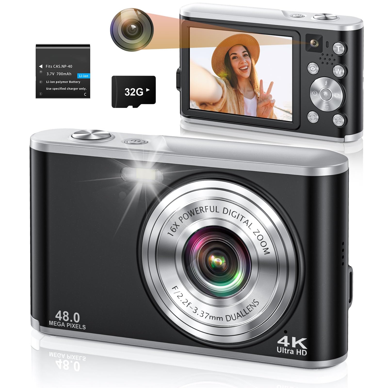 Fotocamera digitale 4k 64MP autofocus videocamera con doppio obiettivo