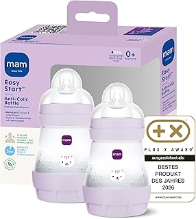MAM Easy Start Anti-Colic Babyflasche | 0+ Mon | Testsieger | Milchflasche für Neugeborene | 80% weniger Koliken | stillfreundliche Trinkflasche für Babys | Sauger Gr. 1 | 160ml | Katze | 2 Stk