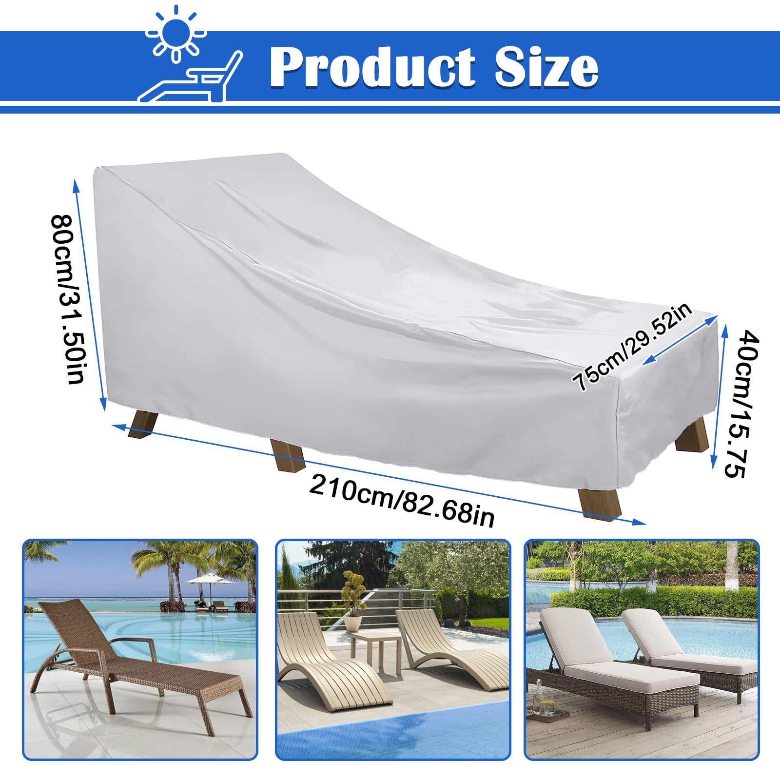 Housse de protection imperméable pour chaise longue 210D Oxford 210D - Housse de protection en tissu pour chaise longue - 210 x 75 x 40 x 80 cm