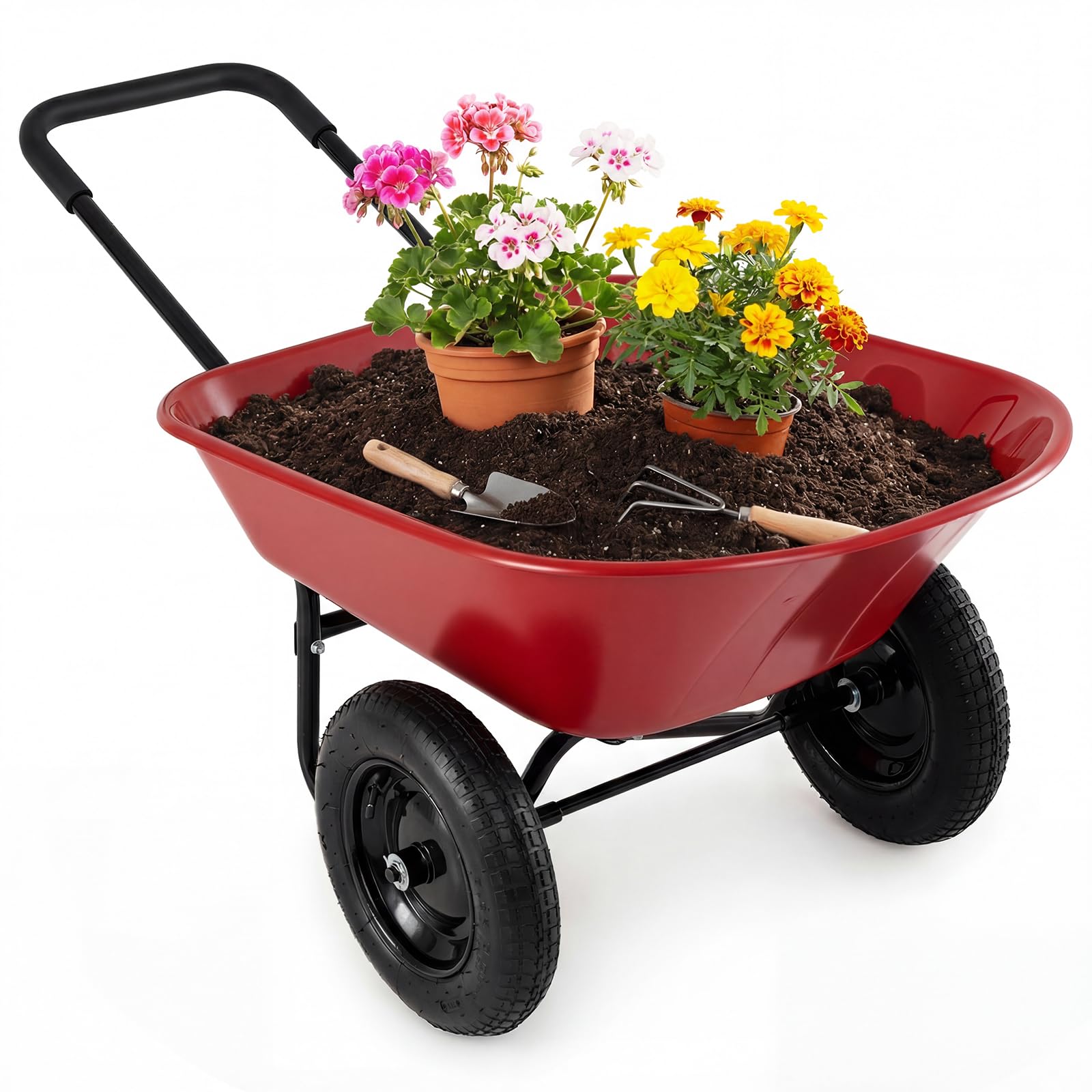 Giantex Dual-Wheel Garden Cart Red
