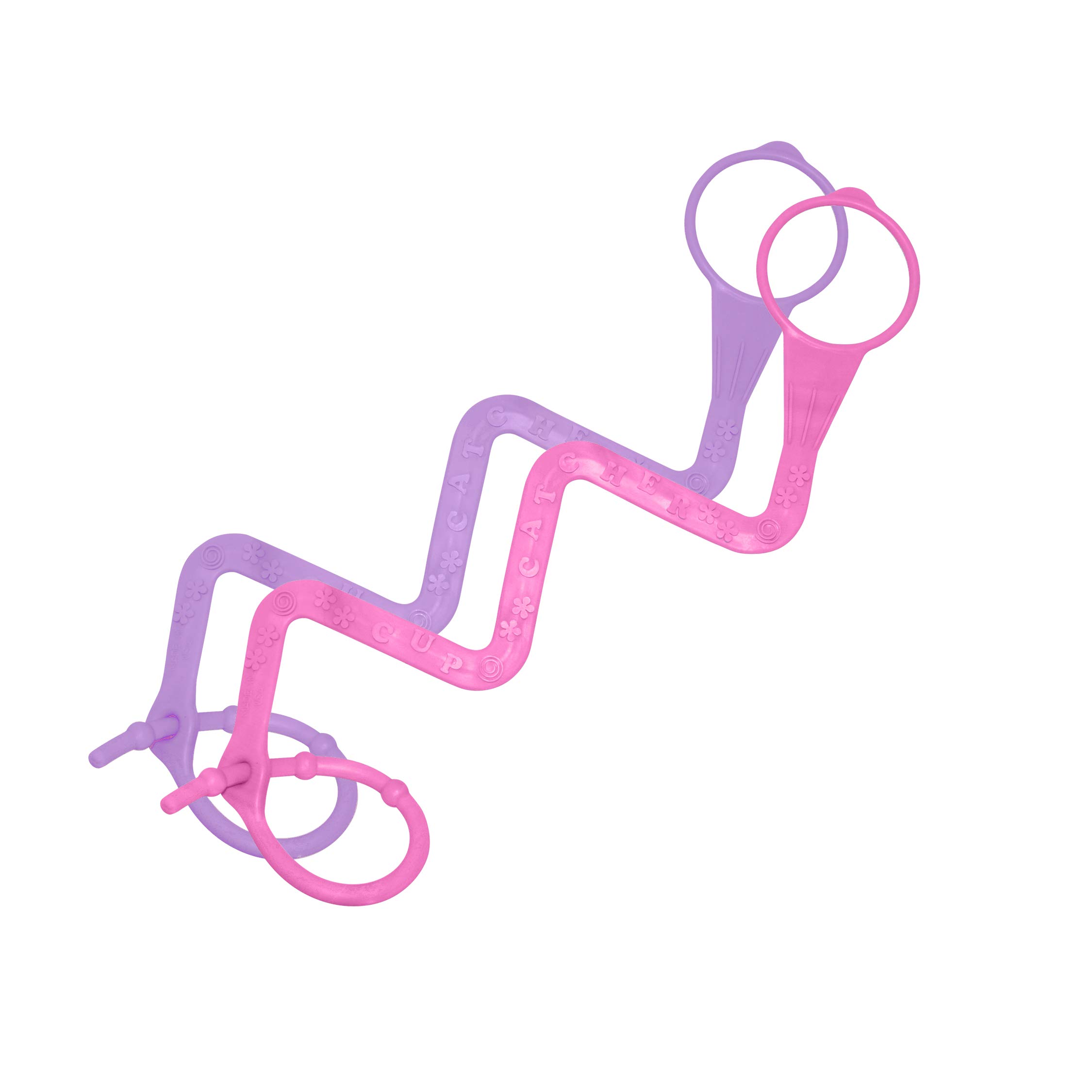 Sippy Cup Catcher Tether - Patented Safety Tether Attachment for Sippy Cups, Bottles, Toys, Pacifiers, Ideal for Fastening Items to Strollers, High Chairs, Car Seats and more - 2 pack (Lavender, Pink)