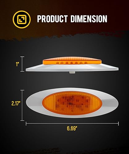 Miniatura 6 de Partsam Peterbilt Kenworth Freightliner - 10 luces LED de 6.5 pulgadas, color ámbar ovalado, 16 luces laterales con bisel cromado de repuesto para