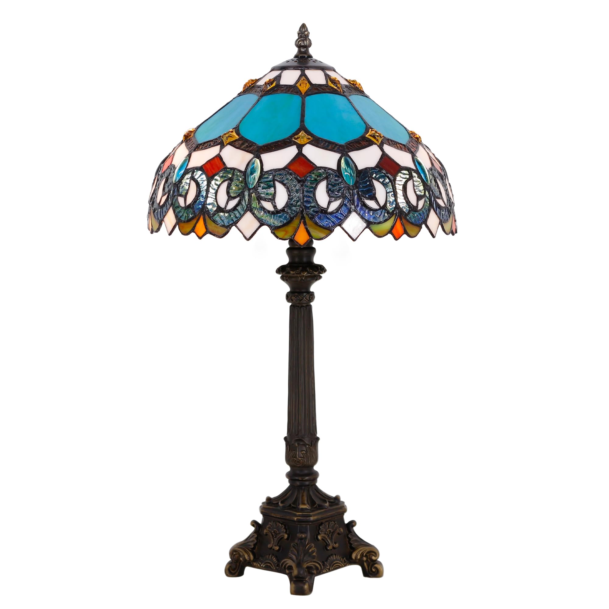 ZJART Tiffany Table Lamp Stained Glass 12X12X21 Inches Blue Jewelry Baroque