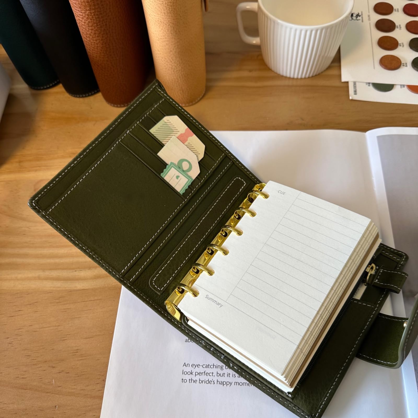 Burxxong A7 Organizer Minerva Box - Quaderno in Vera Pelle, Planner con Anelli Stalogy, Taccuino Tascabile con Raccoglitore da 25MM, Mini Agenda Diario (Verde Oliva)