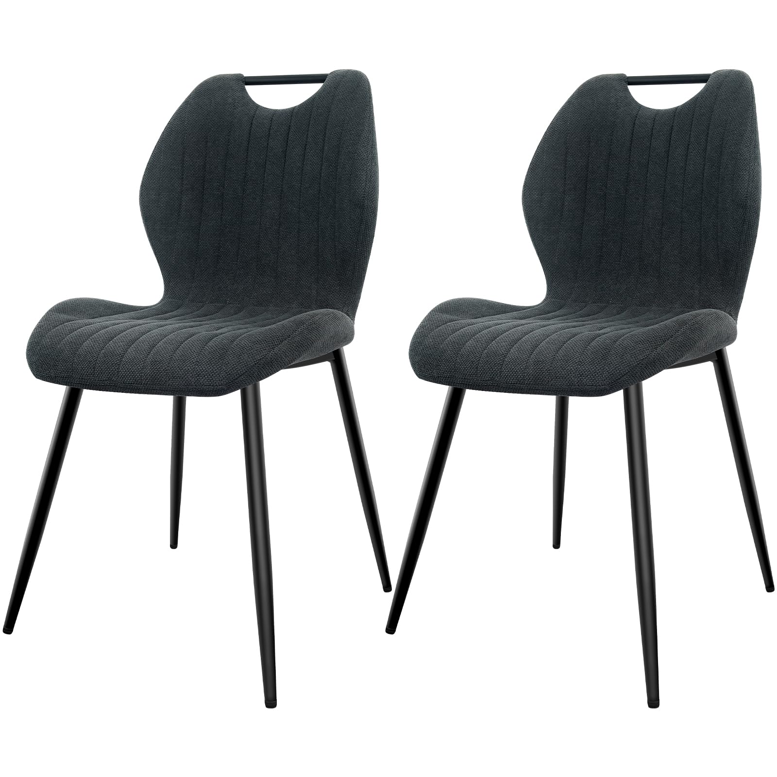 JIJIAN Pack de 2 Sillas de Comedor, Sillas de Cocina, Silla Tapizada, Silla de Salón, Respaldo de Tela y Patas de Metal, Gris Oscuro
