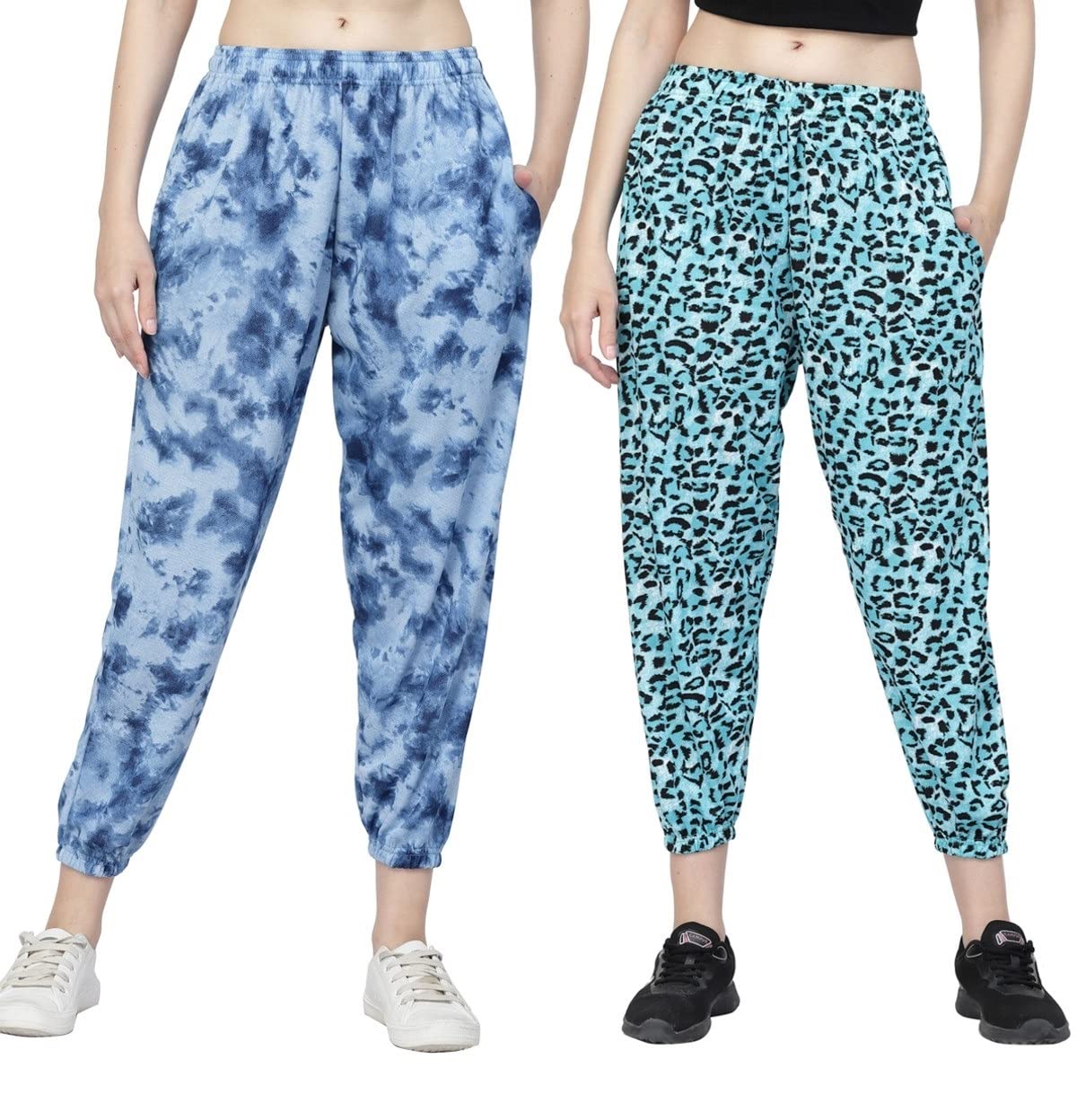 uzarus Women's and Girls Printed Joggers Trackpant Night Dress Lounge Wear Printed Pyjama/Pyjami Combo - (Pack of 2) (Aqua,Blue)-picture-35