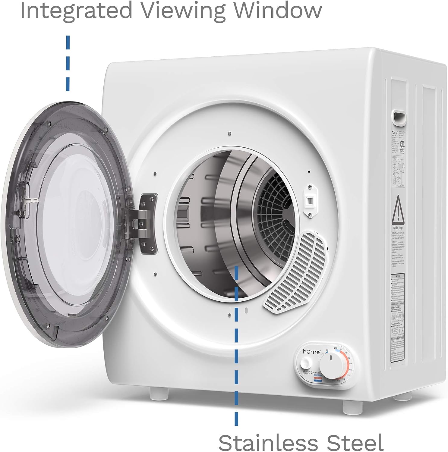hOmeLabs 2.6 Cubic Feet Compact Laundry Dryer - Front Load Portable Clothes Dryer with Stainless Steel Tub Integrated Viewing Window and Control Panel Downside - 1400W Drying Power for Apartments