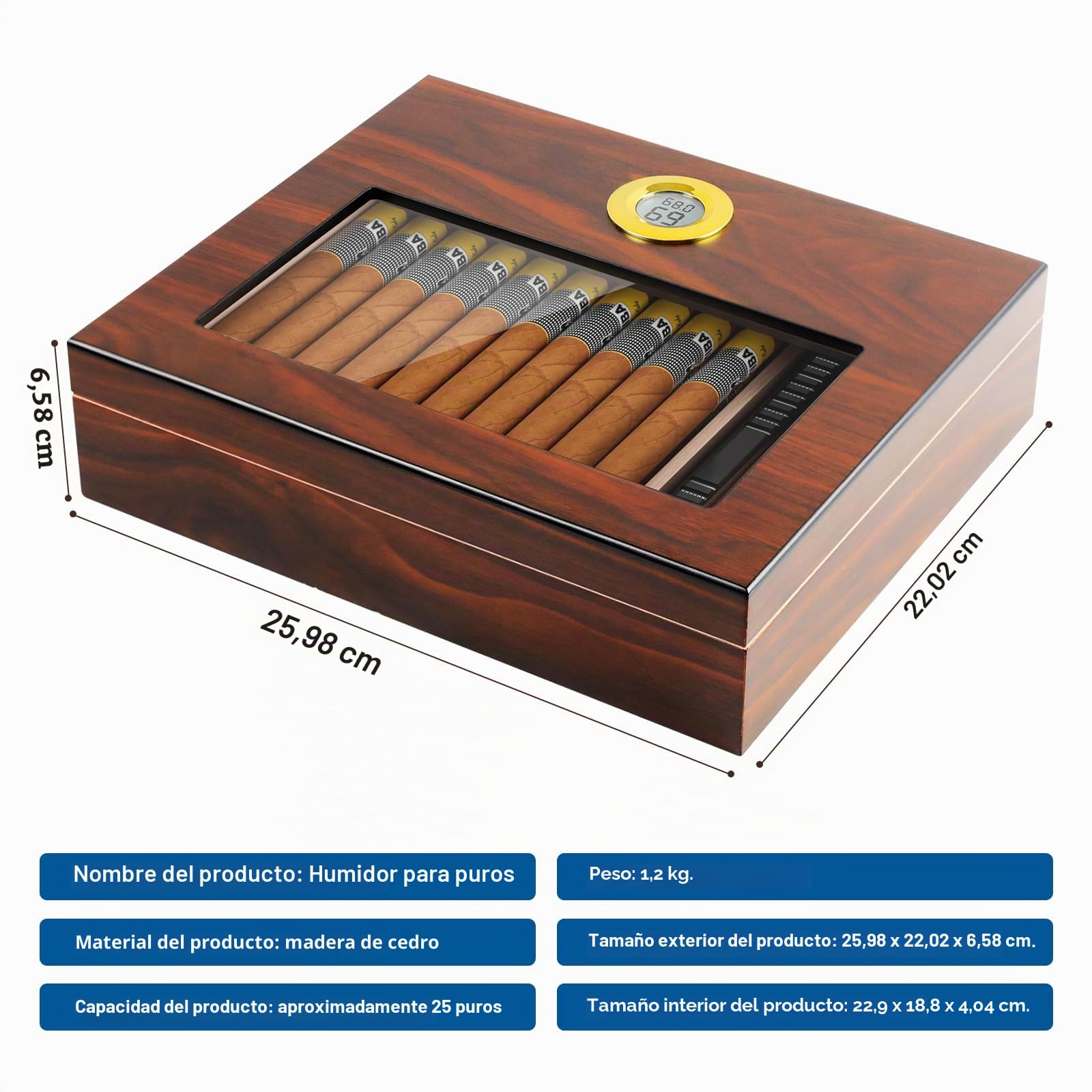 Humidor de Puros, Dayear Caja de Cigarros Humidor con Higrómetro y Humidificador, Humidor Cigar para 20-25 Cigarros (Cigarros no incluidos)