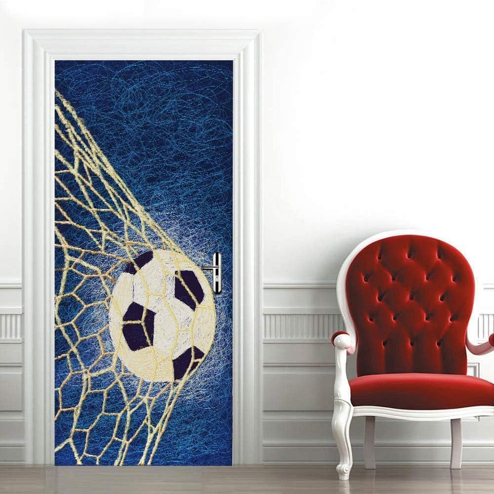 Football Door Stickers for Interior Doors Sports 3D Door Decals Art Sticker Self Adhesive Door Murals for Bedrooms Living Room Bathroom Home Decor 77 x 200 cm A5025